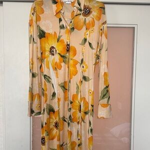 Acne Floral Long-Sleeve Shirt Dress in Yellow and Cream